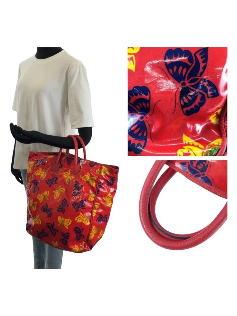 Bottega Veneta Vintage Butterfly Red Multicolor Patent Leather Tote Bag